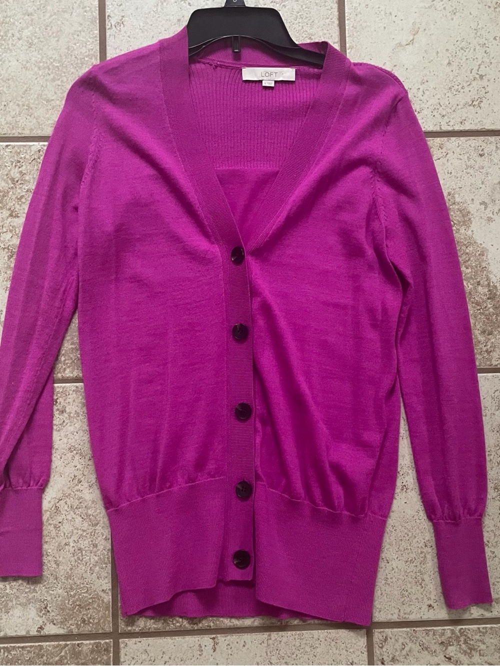 LOFT Bright Fuchsia Button-Up V-Neck Cardigan